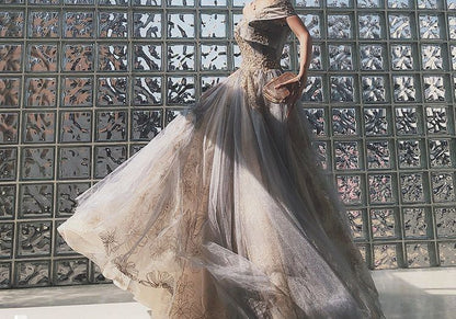 Off-Shoulder Embroidered A-Line Gown