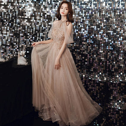 Cold Shoulder Glitter A-Line Gown