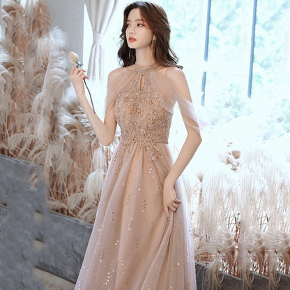 Cold Shoulder Glitter A-Line Gown