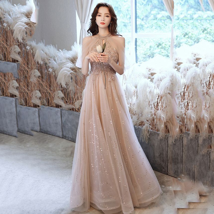 Cold Shoulder Glitter A-Line Gown