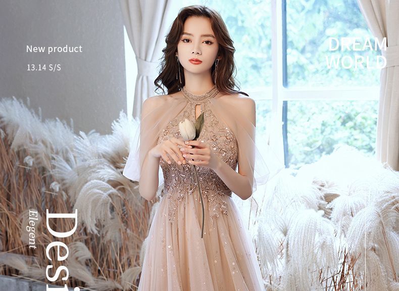 Cold Shoulder Glitter A-Line Gown