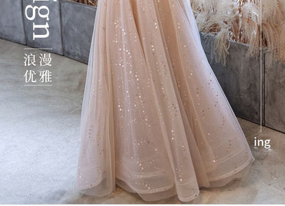Cold Shoulder Glitter A-Line Gown