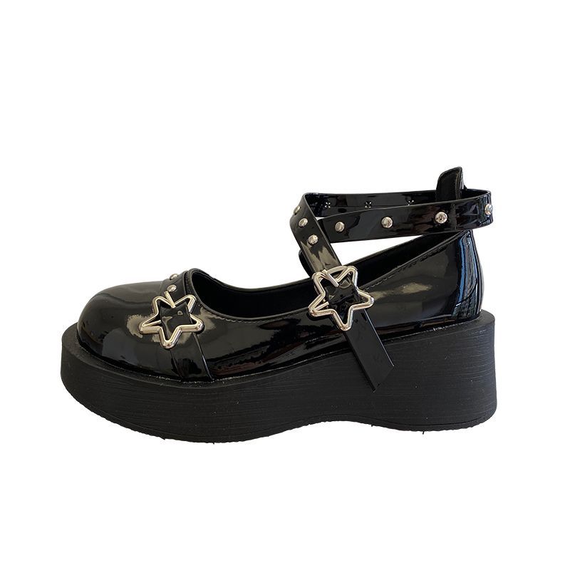 Platform Wedge Star Buckle Cross Strap Mary Jane Shoes