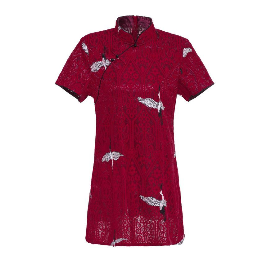 Short-Sleeve Patterned Qipao