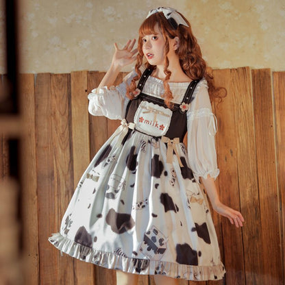 Lolita-Overallkleid mit Kuh-Print