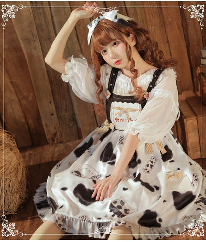 Lolita-Overallkleid mit Kuh-Print