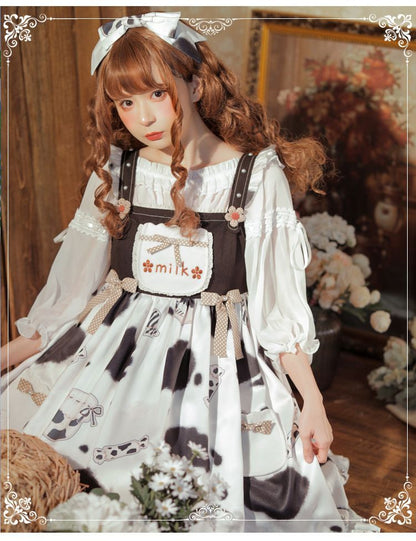 Lolita-Overallkleid mit Kuh-Print