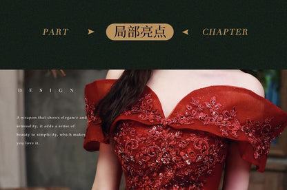 Off-Shoulder Flower Embroidered A-Line Evening Gown