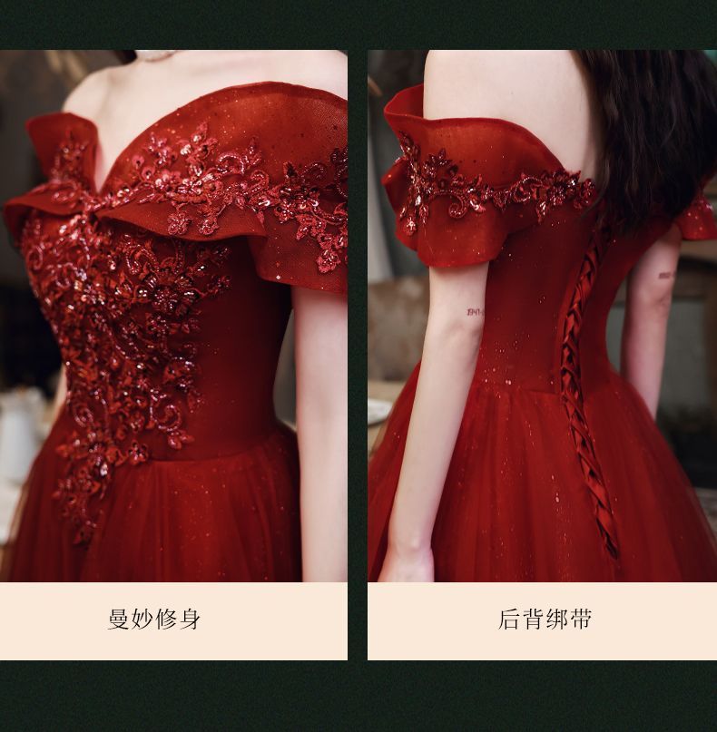 Off-Shoulder Flower Embroidered A-Line Evening Gown