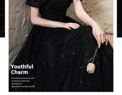 Off-Shoulder Glitter A-Line Evening Gown