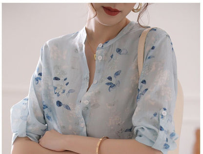 3/4 Sleeve Floral Print Blouse