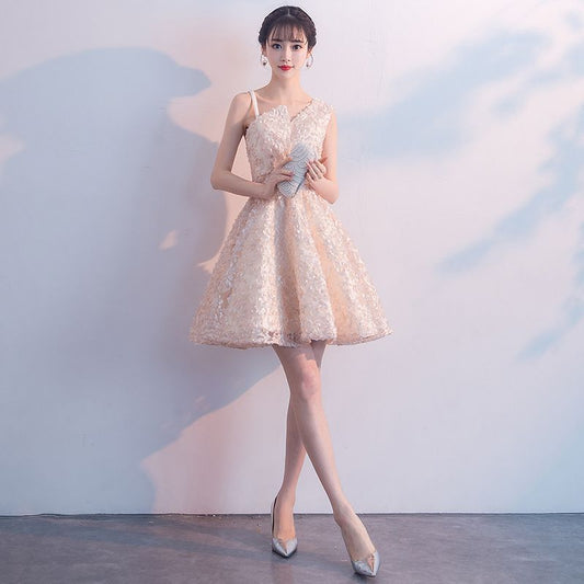 Spaghetti-Strap Asymmetrical Mini A-Line Prom Dress