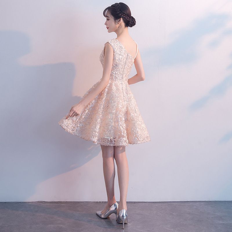 Spaghetti-Strap Asymmetrical Mini A-Line Prom Dress