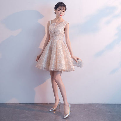 Spaghetti-Strap Asymmetrical Mini A-Line Prom Dress