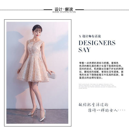 Spaghetti-Strap Asymmetrical Mini A-Line Prom Dress