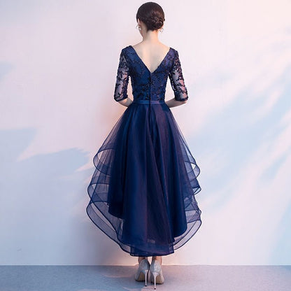 Elbow-Sleeve Mesh High-Low Prom Dress