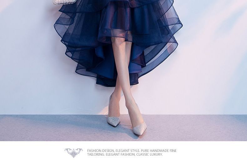 Elbow-Sleeve Mesh High-Low Prom Dress