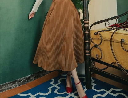 Plaid Shirt / Striped Vest / Miid Overall Dress / Set