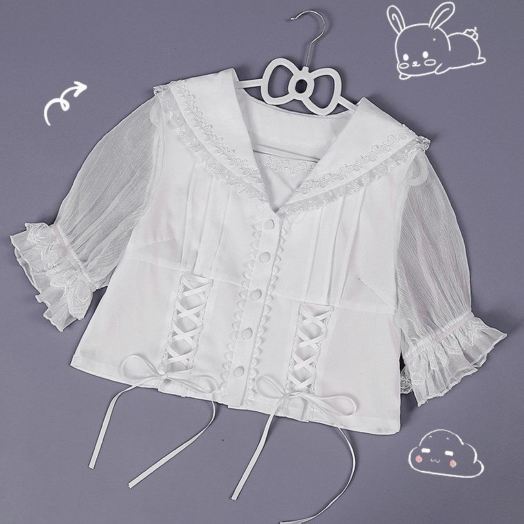 Puff-Sleeve Lace-Up Lolita Blouse