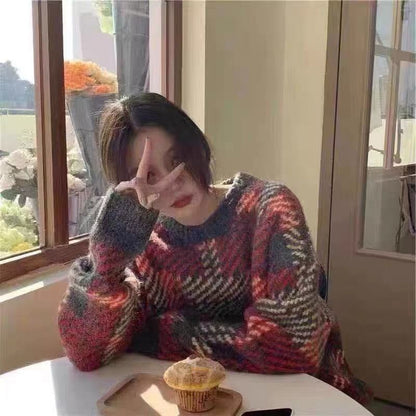 Karierter Pullover mit Rundhalsausschnitt