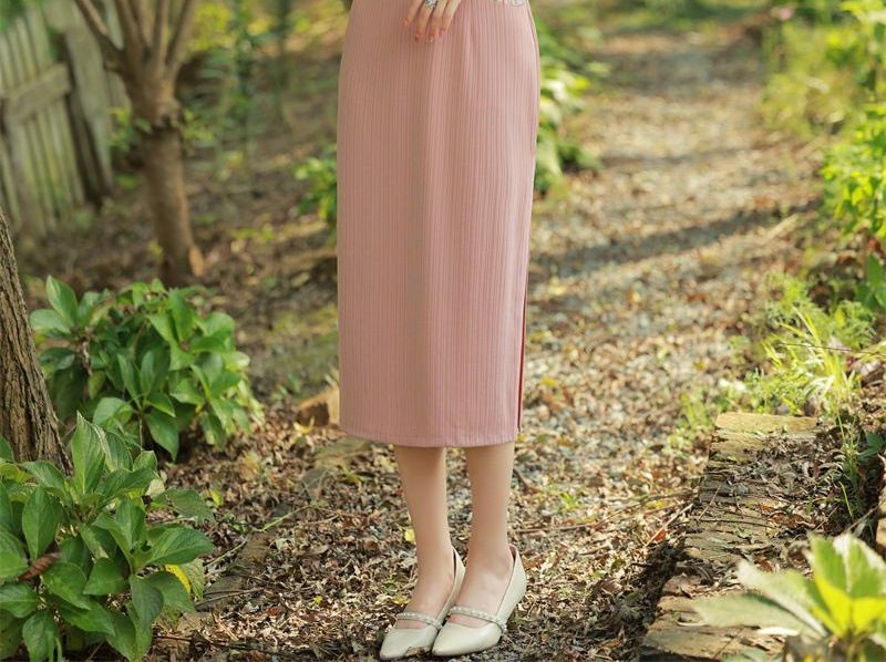 3/4 Sleeve Embroidered Qipao Dress