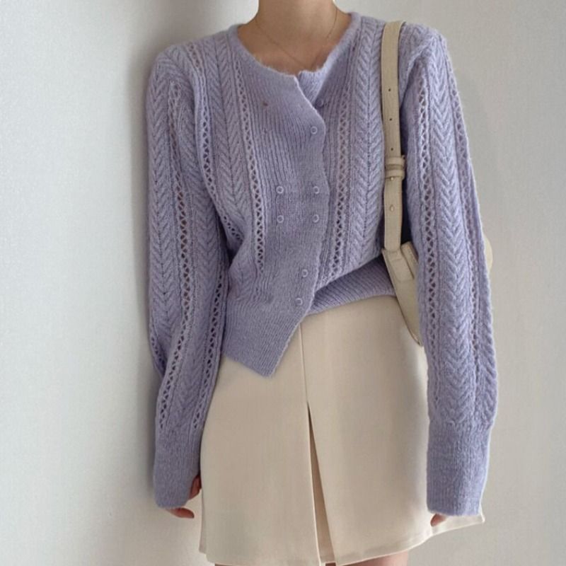 Double-Breasted Pointelle-Knit Cardigan