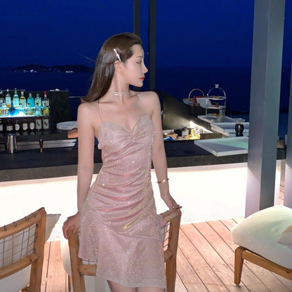 Strappy Glitter Sheath Party Dress