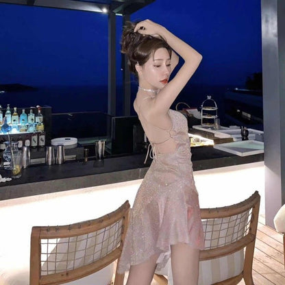 Strappy Glitter Sheath Party Dress