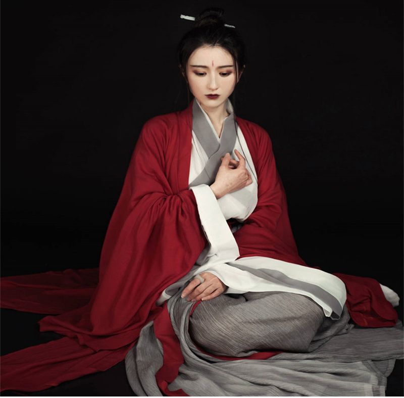 Hanfu Set Of 3 : Red Long