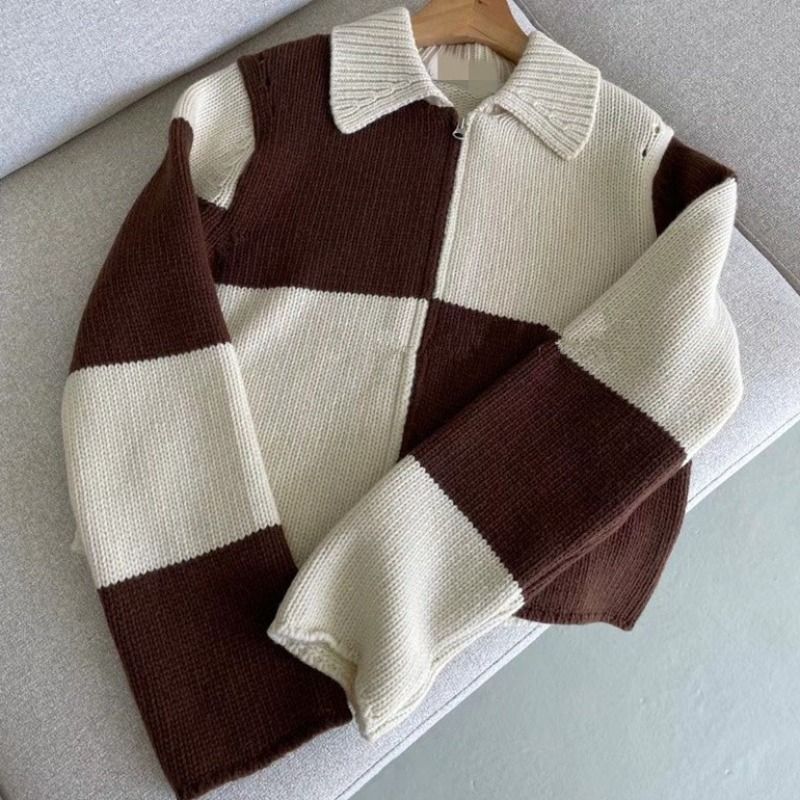 Cardigan en maille à double fermeture éclair et à blocs de couleurs