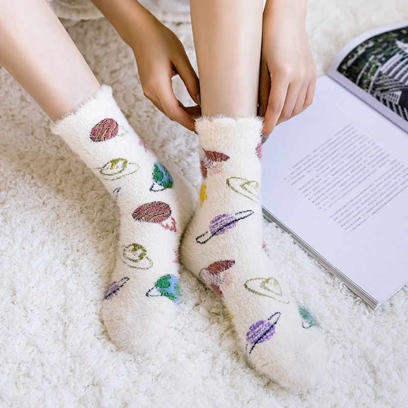 Set Of 3 Pairs: Patterned Fluffy Socks