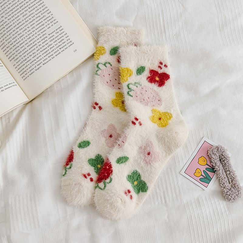 Set Of 3 Pairs: Patterned Fluffy Socks