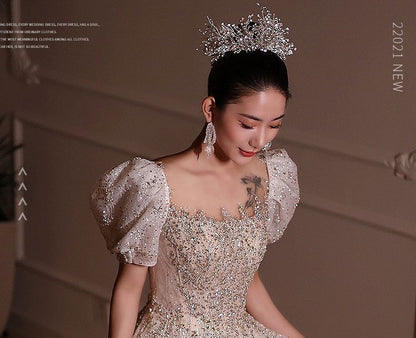 Puff-Sleeve Sequined Back Wedding Ball Gown (Various Designs)