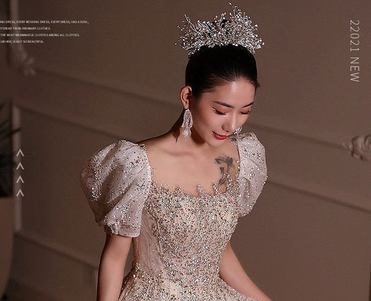 Puff-Sleeve Sequined Back Wedding Ball Gown (Various Designs)