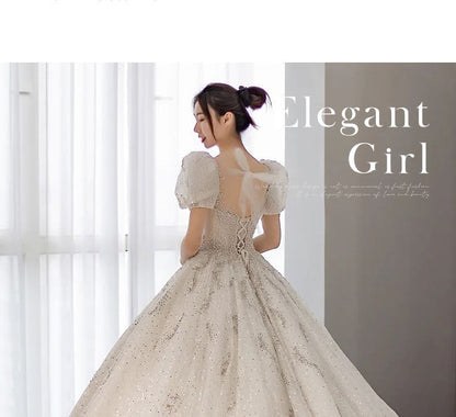 Puff-Sleeve Sequined Back Wedding Ball Gown (Various Designs)