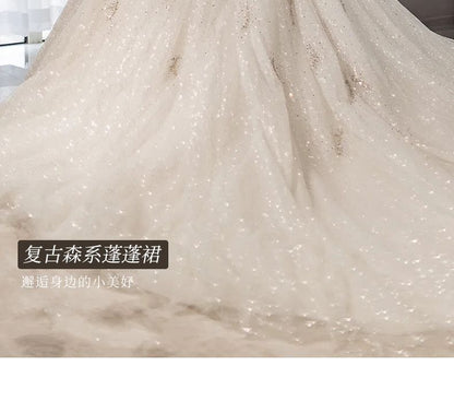 Puff-Sleeve Sequined Back Wedding Ball Gown (Various Designs)