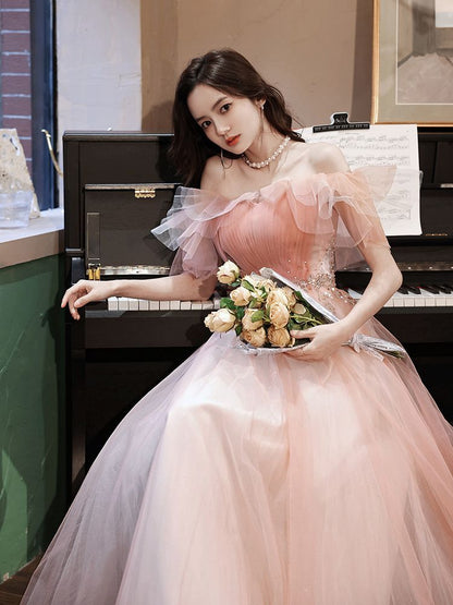 Off-Shoulder Mesh A-Line Evening Gown / Cocktail Dress