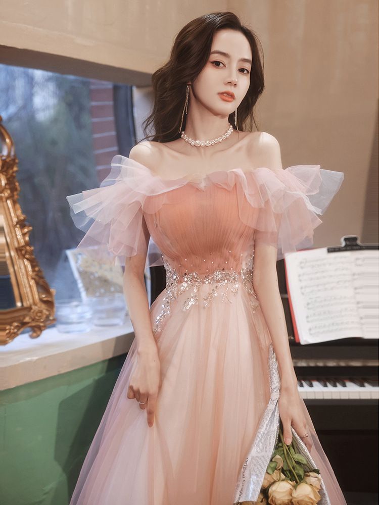 Off-Shoulder Mesh A-Line Evening Gown / Cocktail Dress