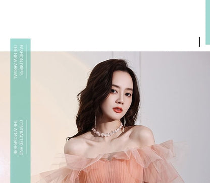 Off-Shoulder Mesh A-Line Evening Gown / Cocktail Dress