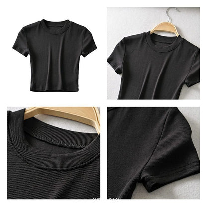 Cropped Top Plain Short-Sleeve