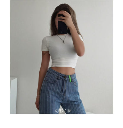 Cropped Top Plain Short-Sleeve