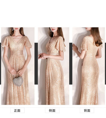 V-Neck Sequined A-Line Evening Gown