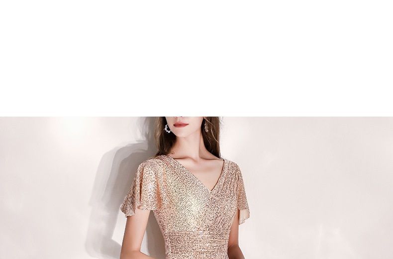 V-Neck Sequined A-Line Evening Gown