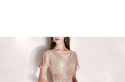 V-Neck Sequined A-Line Evening Gown