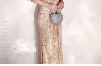 V-Neck Sequined A-Line Evening Gown