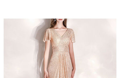 V-Neck Sequined A-Line Evening Gown