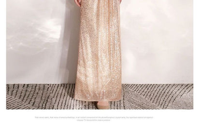 V-Neck Sequined A-Line Evening Gown