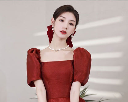 Puff-Sleeve A-Line Cocktail Dress / Evening Gown