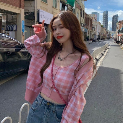 Plaid Camisole Top / Cardigan