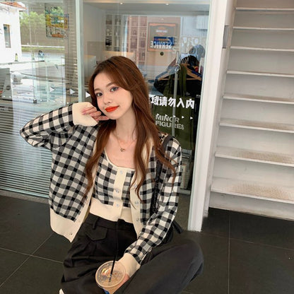 Plaid Camisole Top / Cardigan